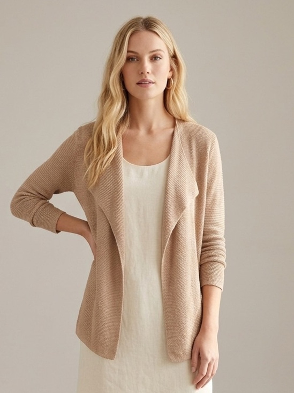 Eileen Fisher Pink Organic Linen/Cotton Open Front Cardigan
